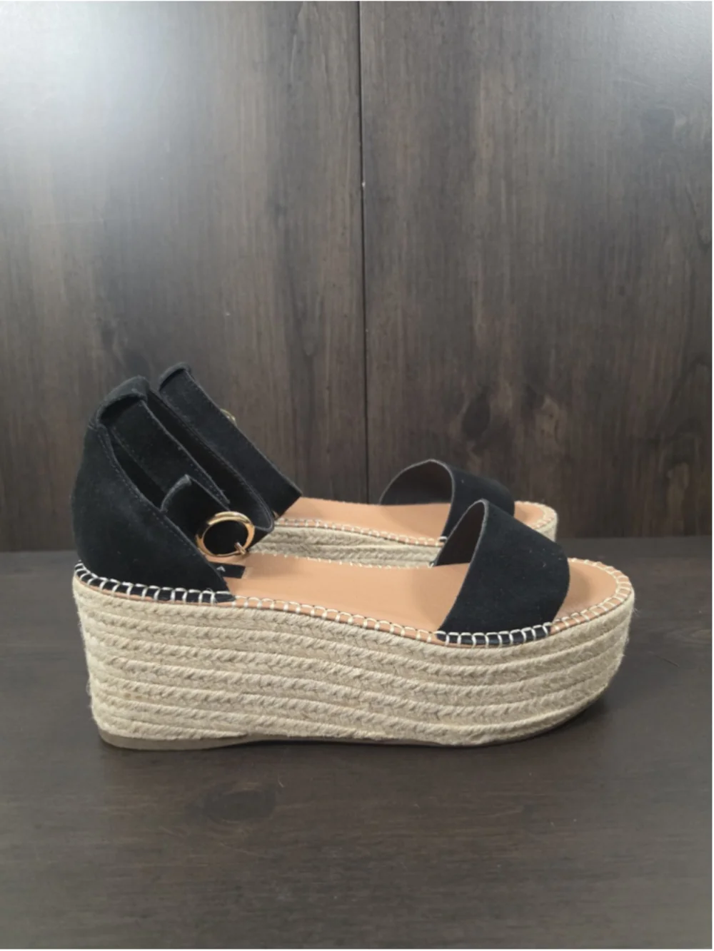 Aqua Ria SUEDE LEATHER Macrame Chunky Espadrille Platform Sandal BLACK 9.5 M